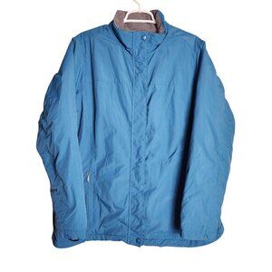 LL Bean Women 1X Blue Nylon Shell‎ Polyester Line Full Zip Snap Coat Plus Size